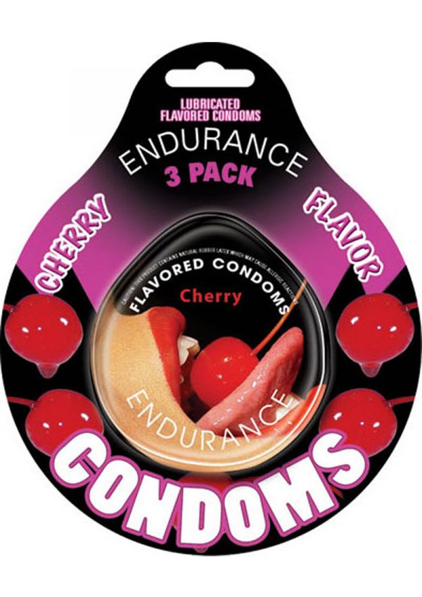 Lubricated Flavored Endurance Condoms 3 Per Pack Cherry