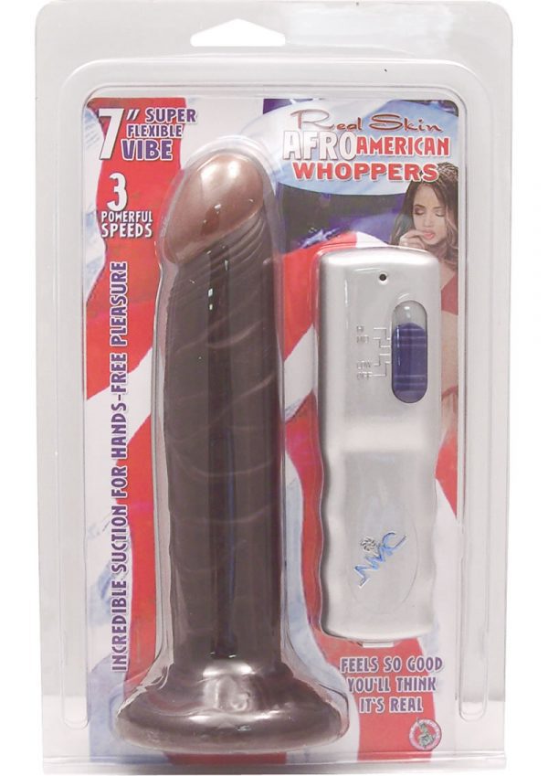 Real Skin Afro American Whoppers Vibrating Dong 7 Inch Brown