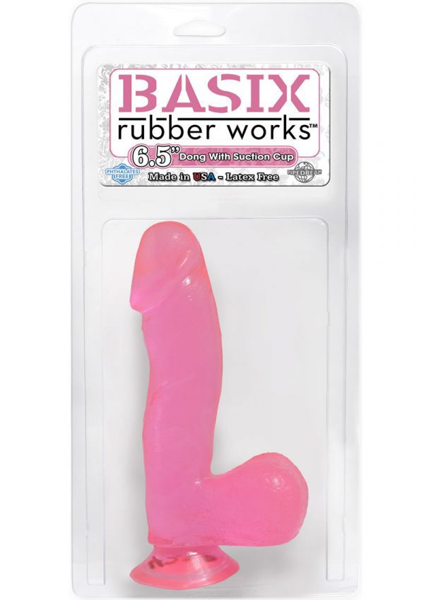 Basix Rubber Works 6.5 Inch Dong With Suction Cup Waterproof Pink