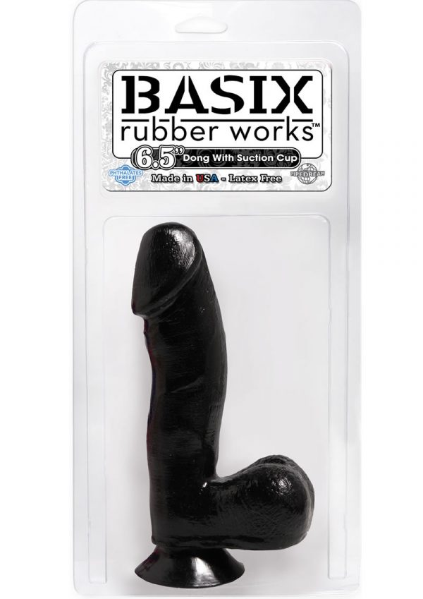 Basix Rubber Works 6.5 Inch Dong With Suction Cup Waterproof Black