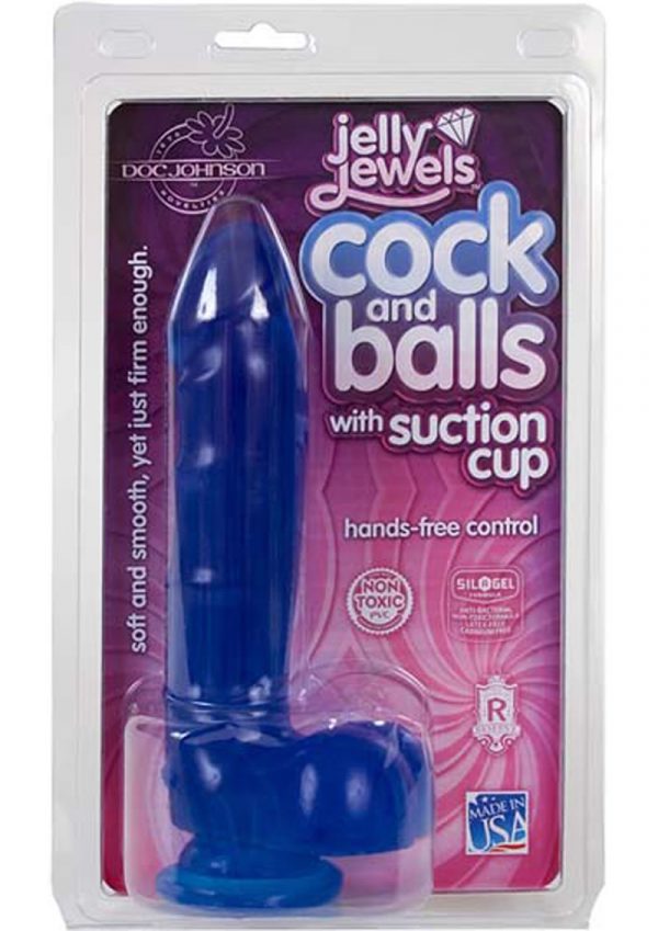 Jelly Jewels Cock And Balls With Suction Cup 8 Inch Sapphire