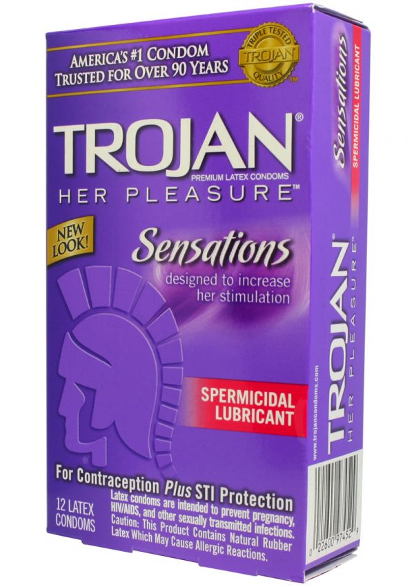 Trojan Her Pleasure Sensations Condom Spermicidal Lubricant 12 Pack