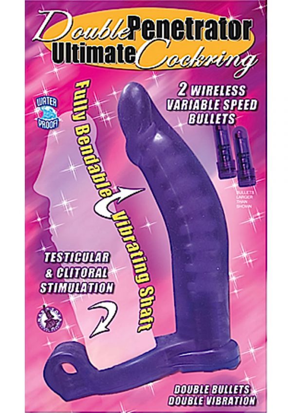 Double Penetrator Cockring With 2 Variable Speed Wireless Bullets Purple