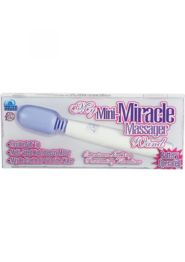 My Mini Miracle Massager Wand Waterproof 7.75 Inch White With Purple