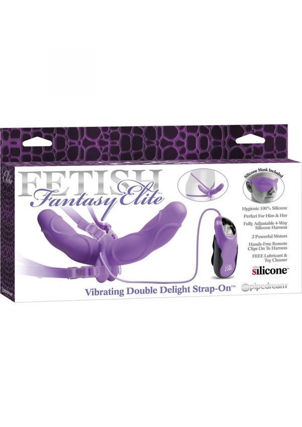 Fetish Fantasy Elite Vibrating Double Delight Strap On Silicone Waterproof 10 Inch Purple