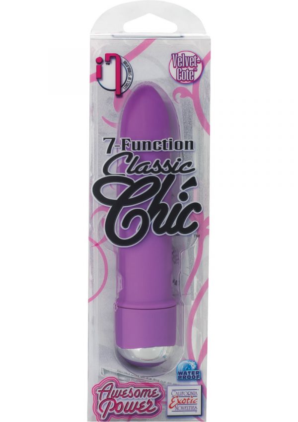 7 Function Classic Chic Mini Velvet Cote Vibrator Waterproof Purple 4.25 Inch