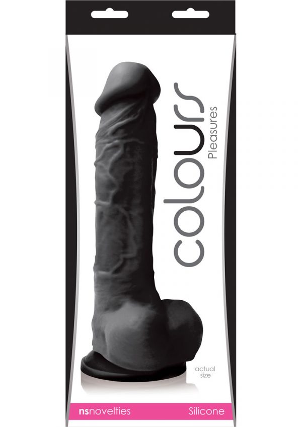 Colours Pleasures 8in Silicone Dong With Balls - Black