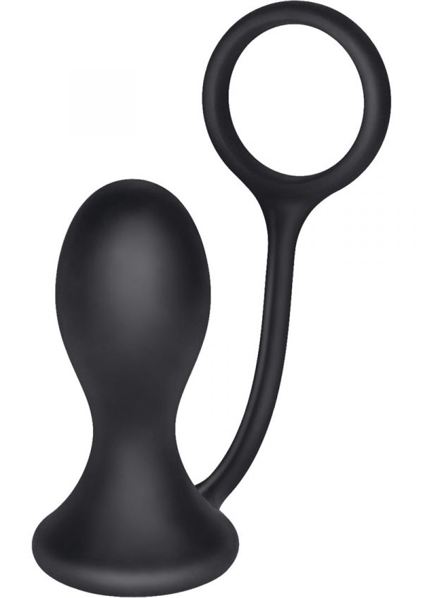 Dr. Kaplan Prostate Silicone Probe With Cockring Black 3.5 Inch