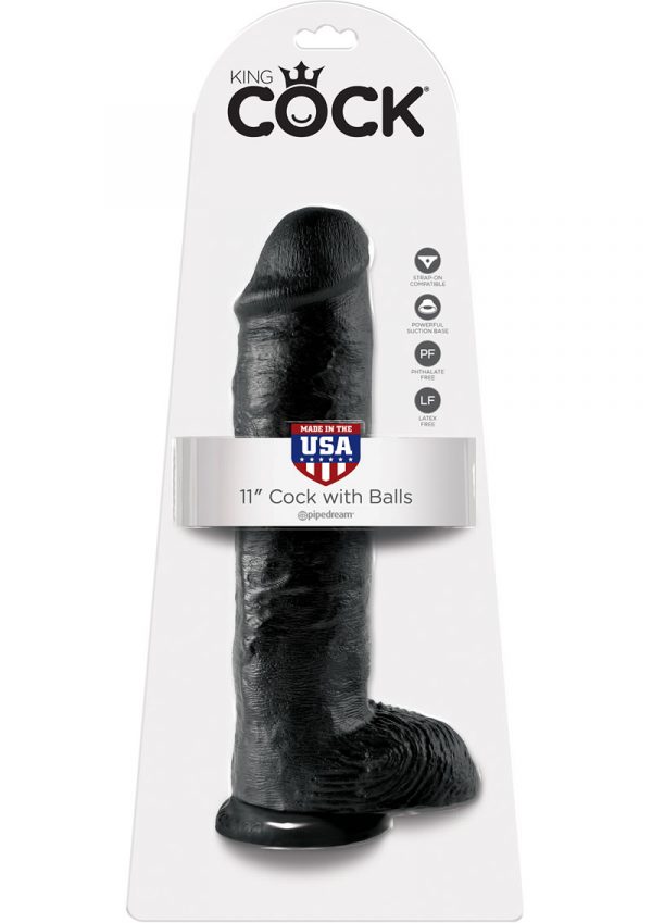 King Cock Realistic Dildo With Balls Black 11 Inch