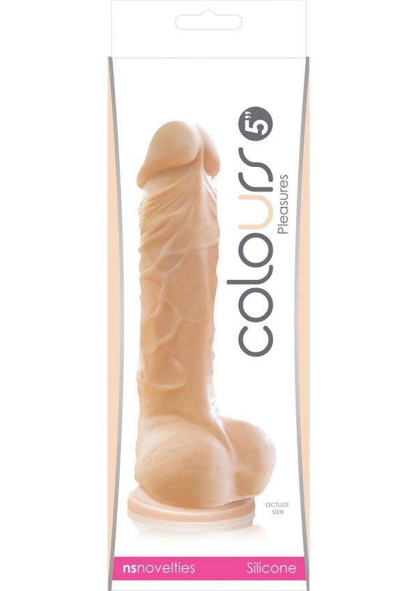 Colours Pleasures 5in White Silicone Dildo With Balls Realistic Non-Vibrating Suction Cup Base