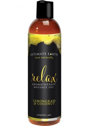 Intimate Earth Relax Aromatherapy Massage Oil Lemongrass and Coconut 4 Ounce