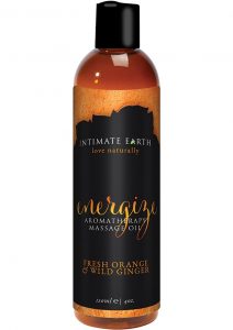 Intimate Earth Energize Aromatherapy Massage Oil Fresh Orange and Wild Ginger 4 Ounce