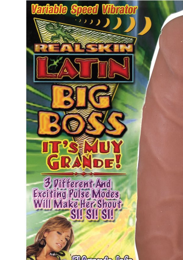 Real Skin Latin Big Boss Vibrator Brown 8 Inch