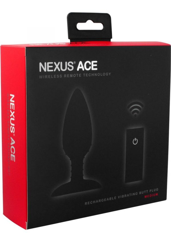 Nexus Ace Wireless Remote Rechargeable Vibrating Silicone Butt Plug Waterproof Black Medium