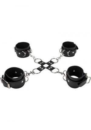 Ouch! Leather Hand And Leg Cuff Black And Silver