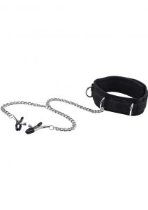 Ouch! Velcro Collar With Nipple Clamps Black