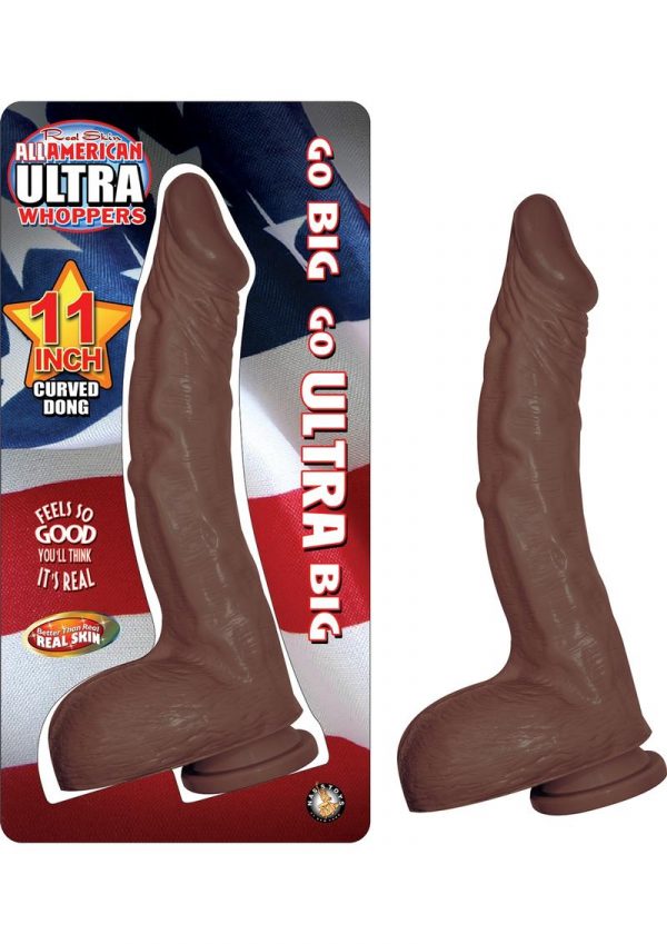 All American Ultra Whoppers Realistic Curved Dong Waterproof Brown11 Inch