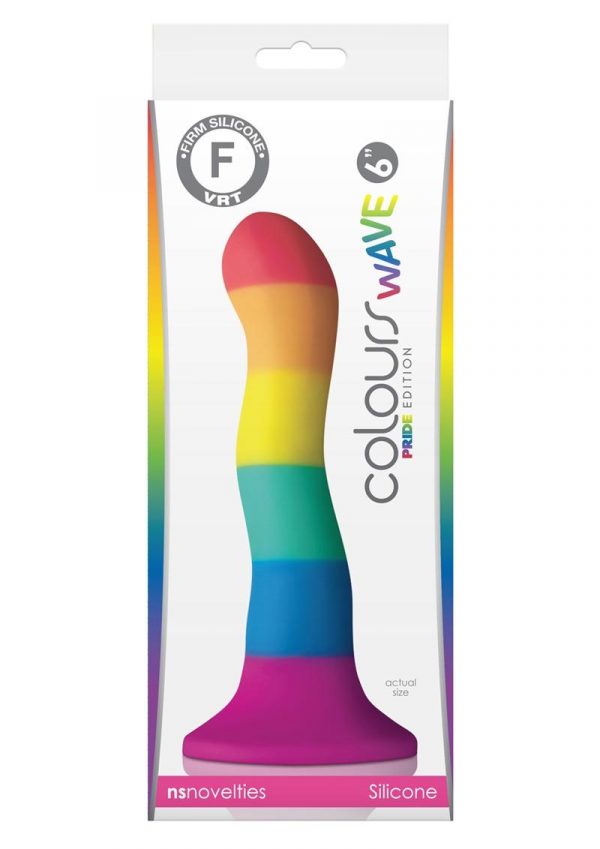 Colours Pride Edition Wave 6in Rainbow Silicone Dildo Non-Vibrating Suction Cup Base