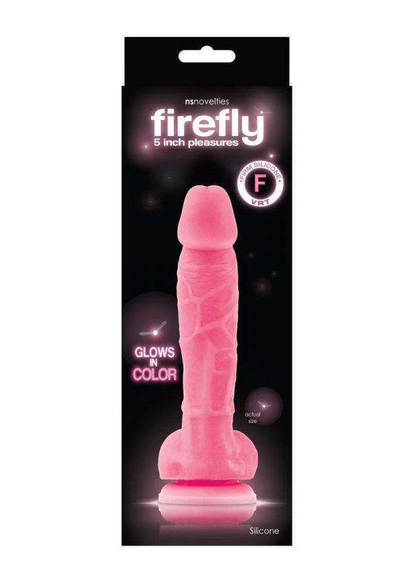 Firefly 5 Inch Pleasures Silicone Glow In The Dark Dong - Pink