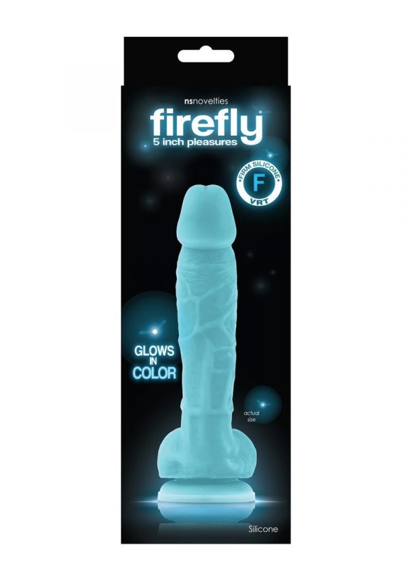Firefly 5 Inch Pleasures Silicone Glow In The Dark Dong - Blue