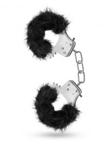 Temptasia Plush Fur Cuffs Adjustable Furry Hand Cuffs Stainless Steel With Keys Black