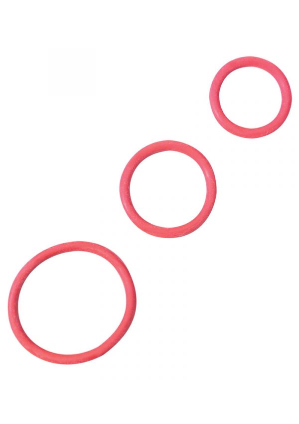 Rubber Cock Ring Set 3 Sizes Per Pack Red