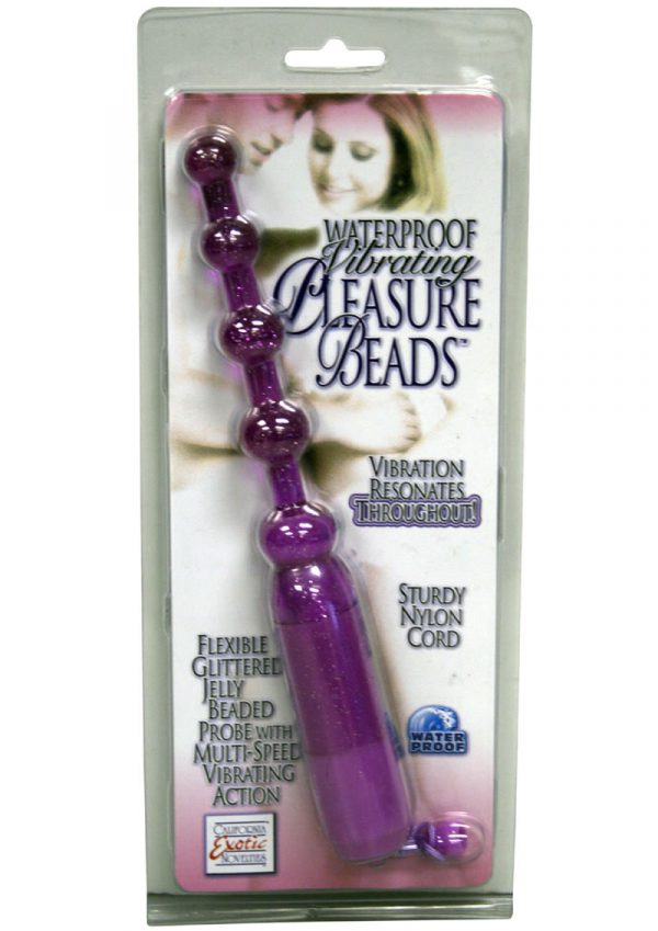 Waterproof Vibrating Pleasure Beads Glittered Probe 4.5 Inch Purple