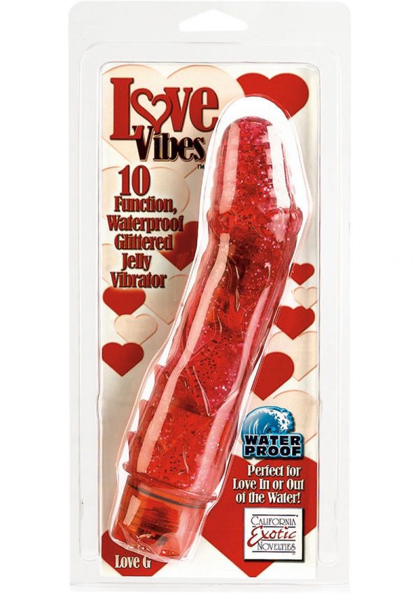 Love Vibes Love G Realistic Jelly Vibrator Waterproof Glitter Red 7.25 Inch