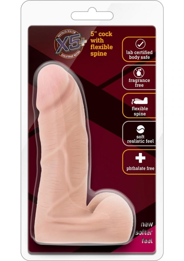 X5 Cock With Flexible Spine Realistic Dildo Beige 5.5 Inch