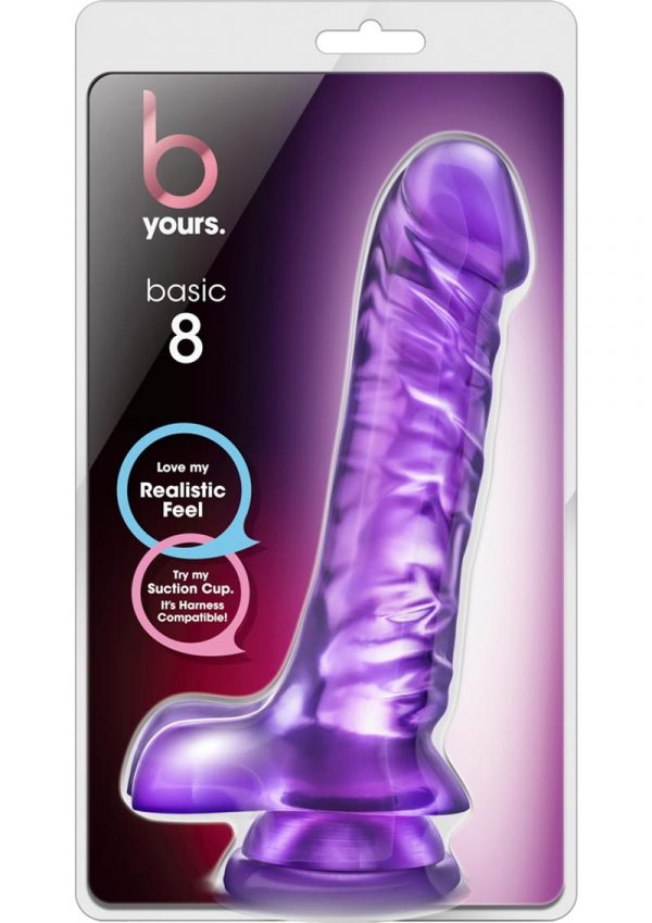 B Yours Basic 08 Realistic Jelly Dildo With Balls Purple 9 Inch