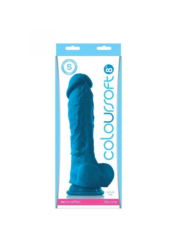 Coloursoft 8in Silicone Dildo With Balls- Blue