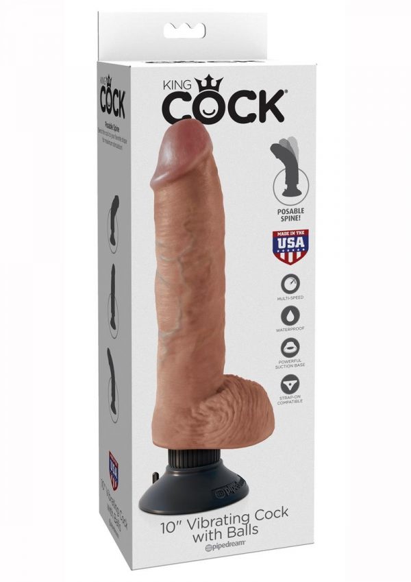 King Cock Vibrating Cock With Balls Waterproof Flesh 10 Inches