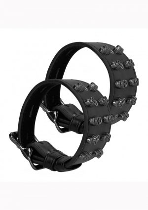 Ouch! Skulls And Bones Skull Handcuffs Leather Black