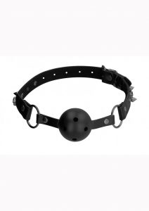 Ouch! Skulls And Bones Breathable Ball Gag Leather Black
