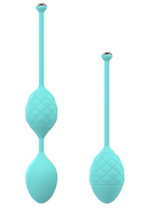Pillow Talk Luxurious Pleasure Balls Silicone Textured Weighted Kegel BallsWith Swarovski Crystal Teal 7.99 Inch