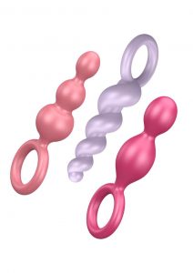 Satisfyer Plugs Silicone Textured Anal Plugs Assorted Colors 3 Each Per Set