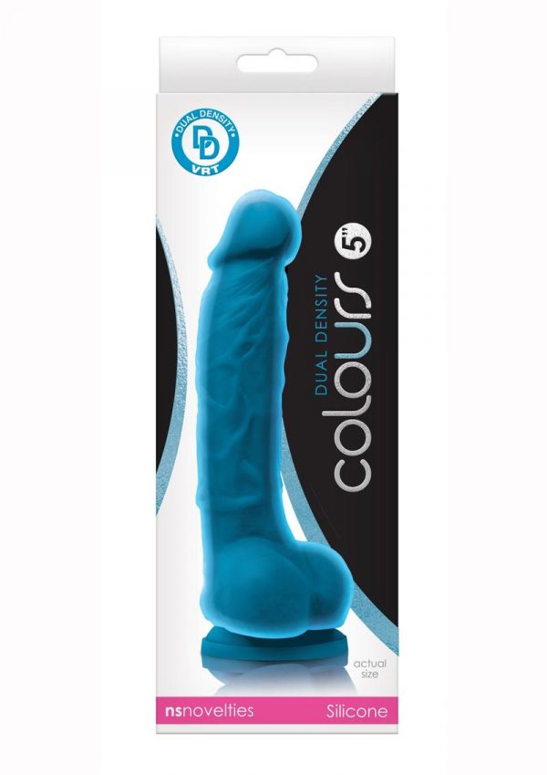 Colours Dual Density 5in Blue Silicone Dildo With Balls Realistic Non-Vibrating Suction Cup Base