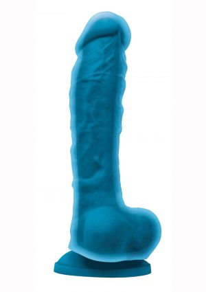 Colours Dual Density 8in Blue Silicone Dildo With Balls Realistic Non-Vibrating Suction Cup Base