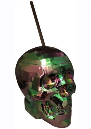Oil Slick Disco Skull Cup With Plastic Straw Holds 22 Ounces