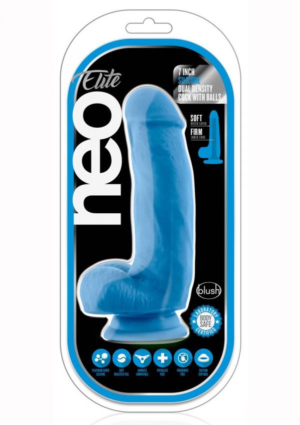 Neo Elite Dual Density Realistic Cock With Balls Suction Base Silicone Blue 7.5 inch