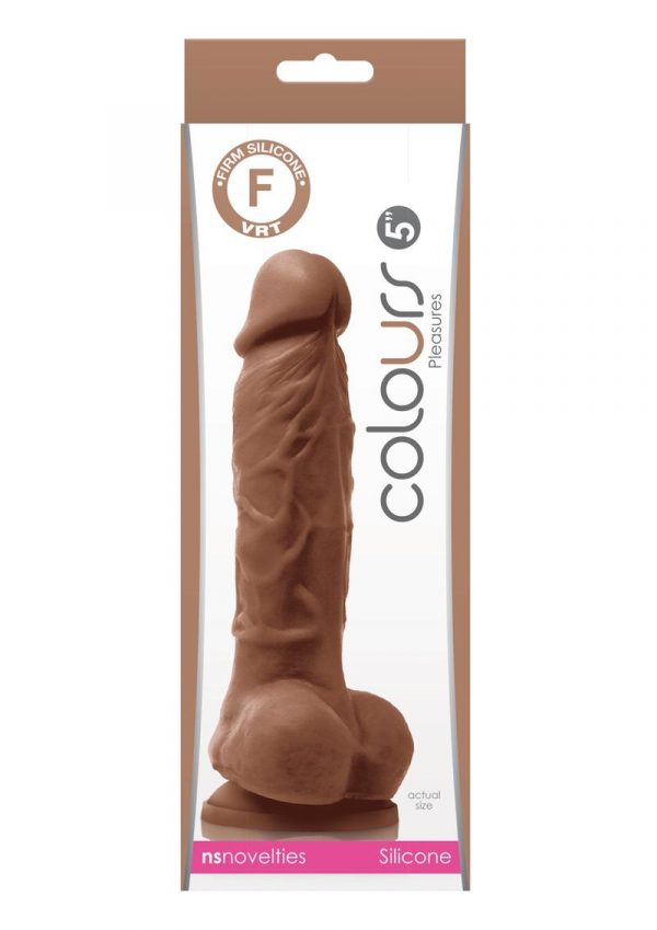 Colours Pleasures 5in Brown Silicone Dildo With Balls Realistic Non-Vibrating Suction Cup Base