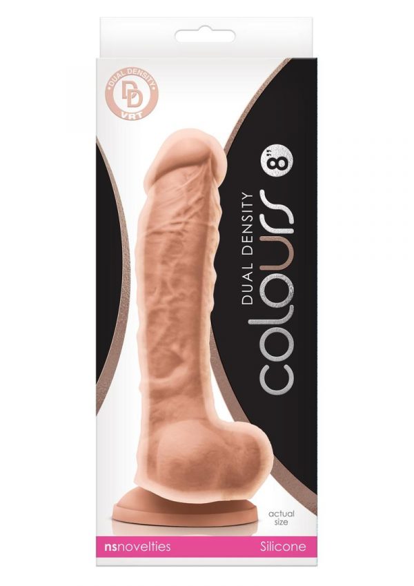 Colours Dual Density 8in Silicone Dildo With Balls Realistic - Vanilla