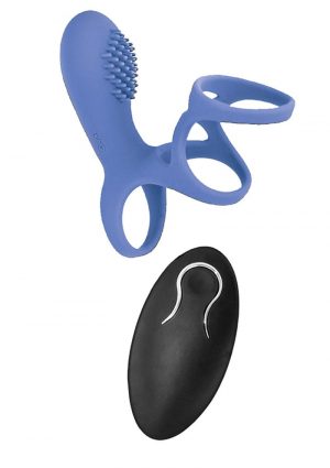 Commander Remote Control Vibrating Climaxer Silicone USB Rechargeable Clit Stimulating Cock Cage Waterproof Blue 2.5 Inches