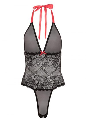 Barely Bare V Plunge Lace and Mesh Teddy Black One Size