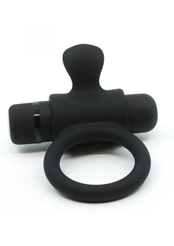 Silicone Bullet Ring With Clit USB Stimulator Rechargeable Multi Speed Black