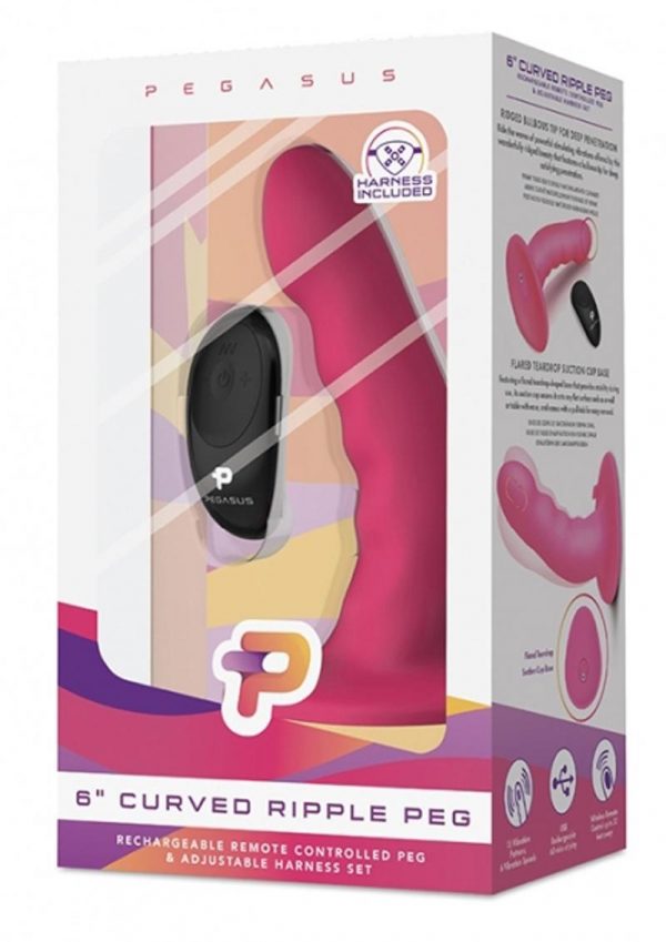 Pegasus 6 Inch Curved Ripple Peg Rechargeable Remote Control Harness Set Pink