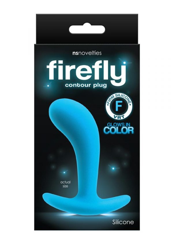 Firefly Contour Plug Medium Silicone Anal Plug Glow In The Dark- Blue
