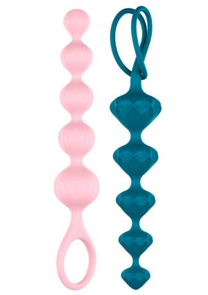 Satisfyer Beads Silicone Anal Beads Pink And Blue 2 Each Per Set