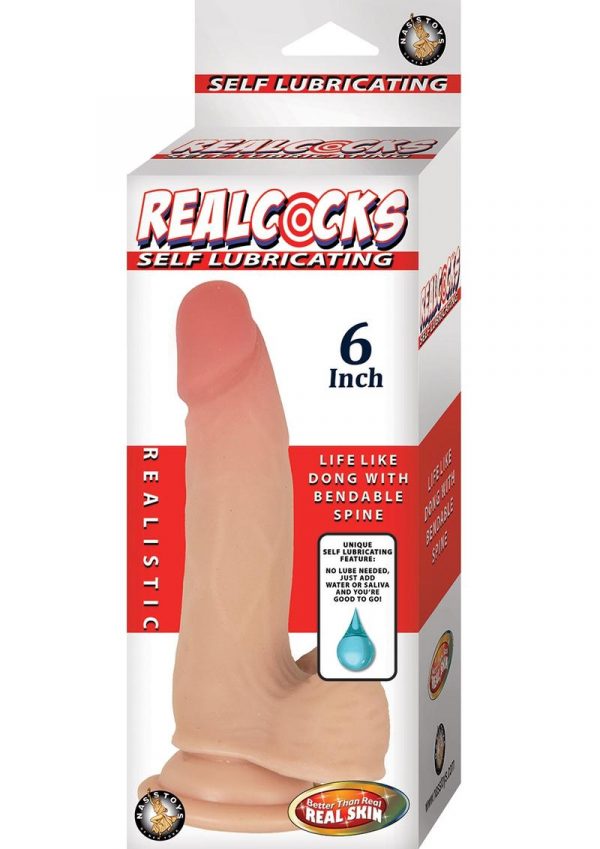 RealCocks Self Lubricating Bendable Realistic Dildo With Balls Waterproof Flesh 6 Inches