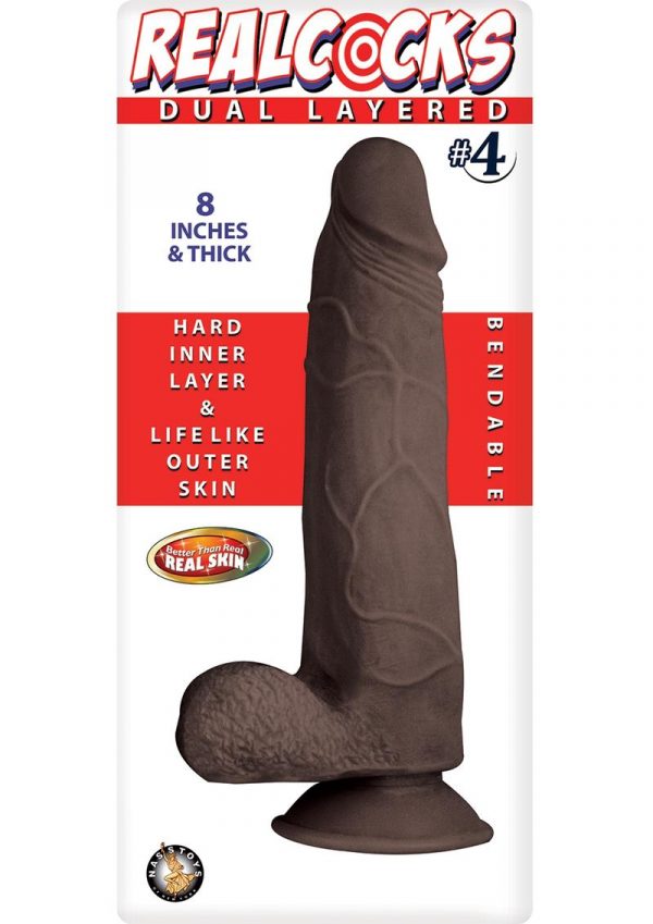 Realcocks Dual Layered 04  Bendable Realistic Dong Waterproof 8 Inches  Dark Brown